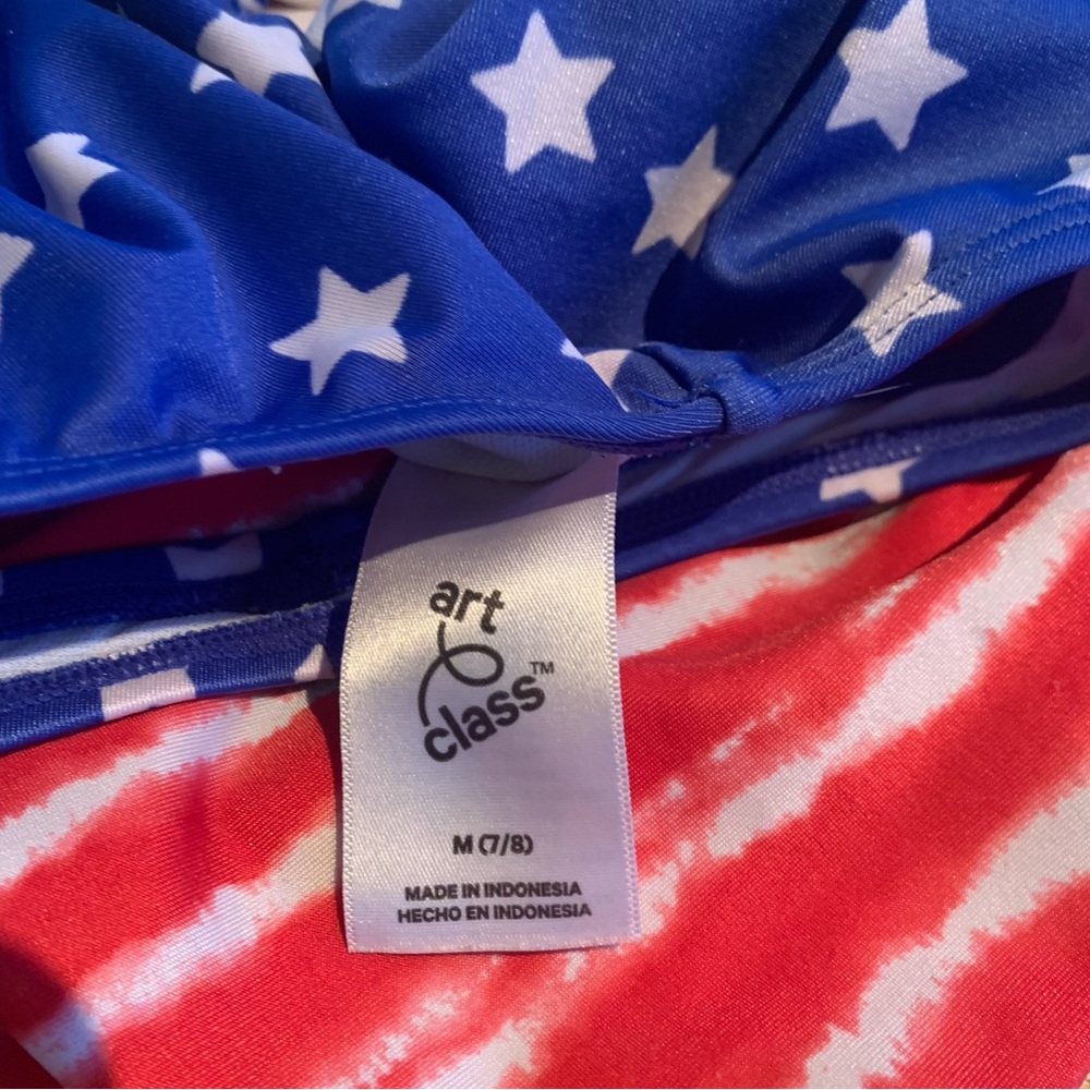 Art Class (M 7/8) Blue and Red One Piece Swimsuit with Star and Stripe Design - Picture 2 of 7